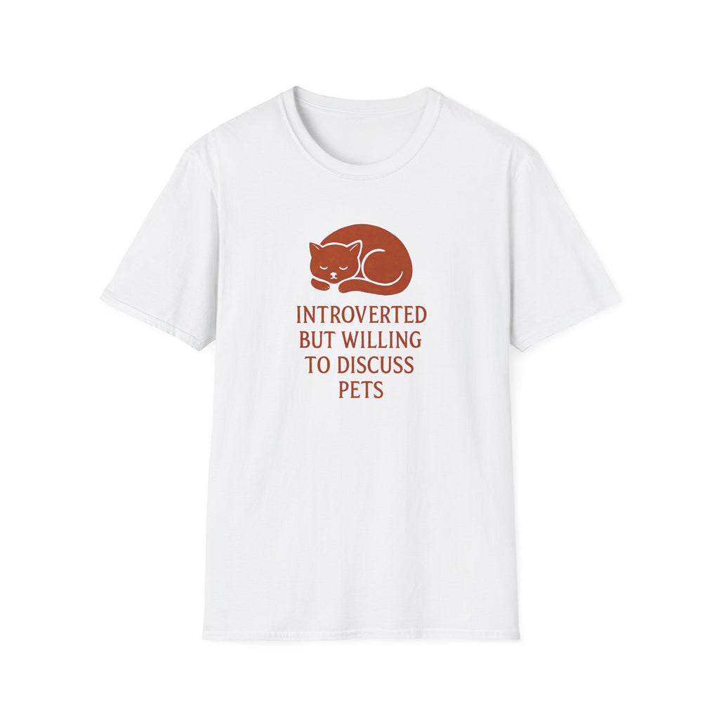 White t-shirt with a brown graphic and text on a white background