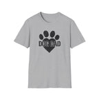 Gray t-shirt with 'Dog Dad' graphic on a white background