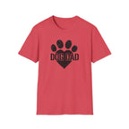 Red t-shirt with black paw print and 'DOG DAD' text on a white background