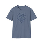 Blue t-shirt with a heart design featuring a cat and dog and text 'BEST FUR-EVER FRIEND' on a white background.