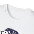 White t-shirt with a hedgehog design on a white background