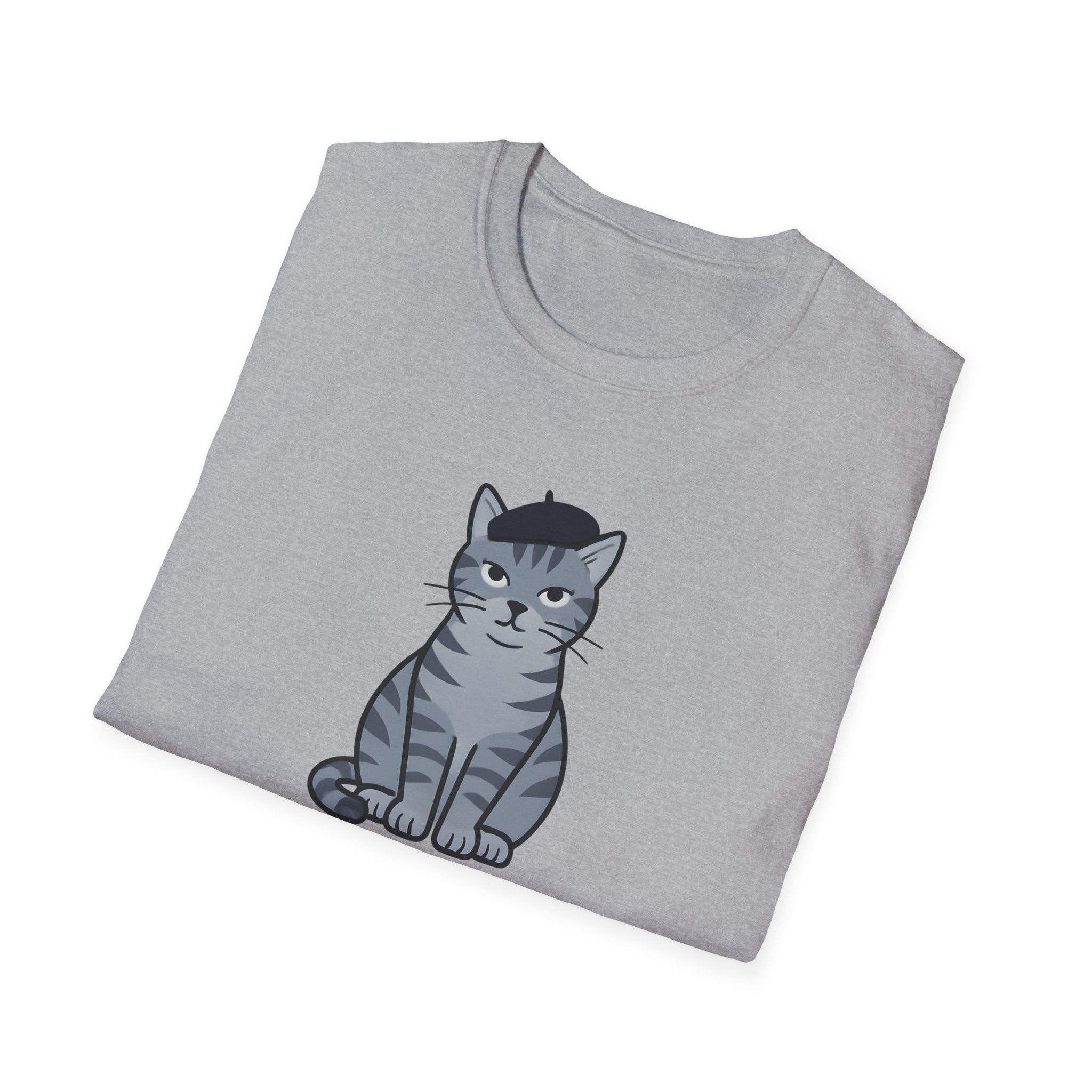 Gray Cat with Beret T-Shirt