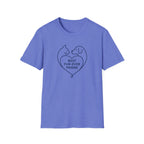 Blue t-shirt with a heart design featuring a cat and dog and 'Best Fur-Ever Friend' text on a white background.