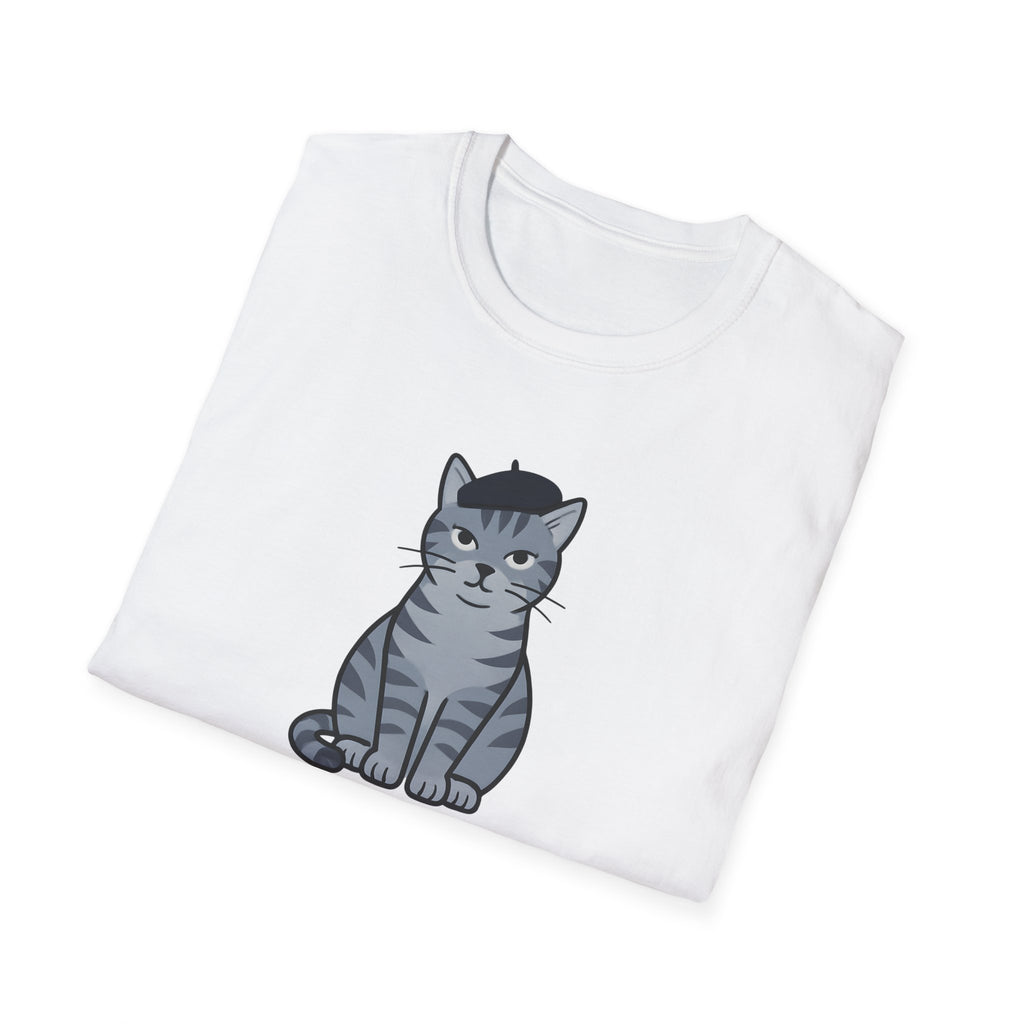 Gray Cat with Beret T-Shirt